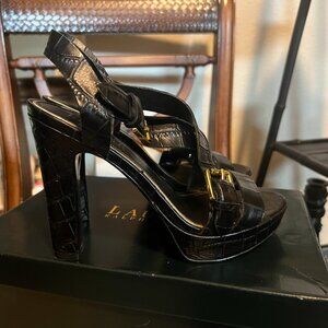 Lauren Ralph Lauren Serrata Croc Sandal Heel - Black 7B